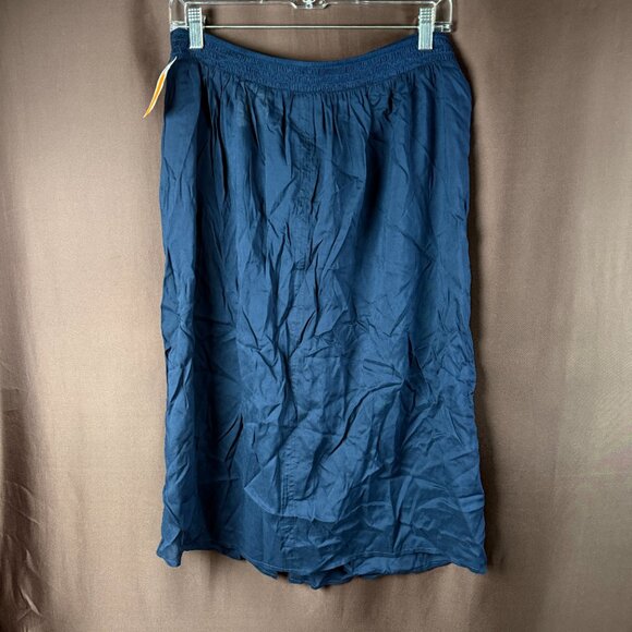 Lands'‎ End Women's M-L LONG Deep Sea Navy Twist Front Knee Length Swim Skirt - Picture 4 of 6